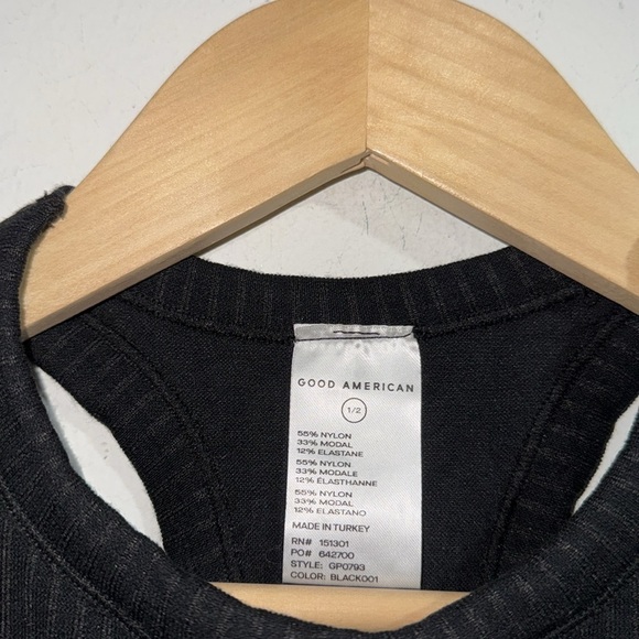 Good American Black Ribbed Tank Top size small stretch lined racerback - Picture 2 of 6